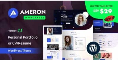 Ameron Personal Portfolio or CV/Resume WordPress Theme at $3.49
