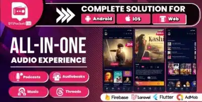 DTPocketFM - Podcasts, AudioBooks, Novels, Threads, Music Flutter App (Android-iOS-Web) Admin Panel