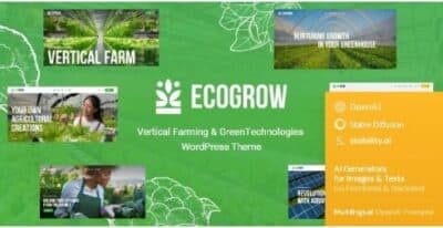 EcoGrow Vertical Farming & Green Technologies WordPress Theme + AI