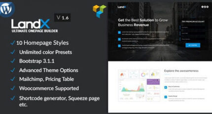 LandX Multipurpose WordPress Theme, Software Application Landing Pages Builder for Marketing Agency