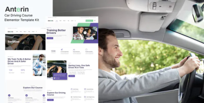 Anterin car driving course elementor template kit codermarket.png