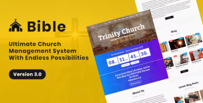 Bible church management system with shop donation sermon blog event .png