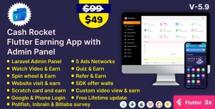 Cash rocket flutter online earning app with admin panel codermarket.jpg