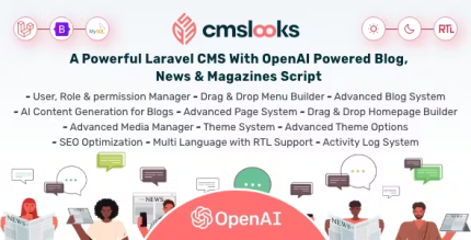 Cmslooks laravel cms with openai powered blog news magazines script .png