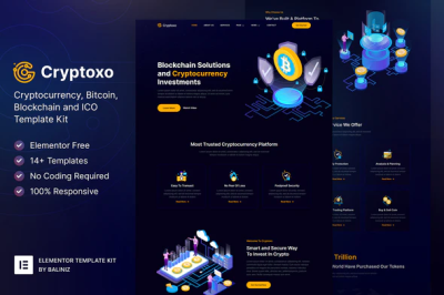 Cryptoxo cryptocurrency blockchain bitcoin elementor template kit .png