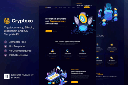 Cryptoxo cryptocurrency blockchain bitcoin elementor template kit .png