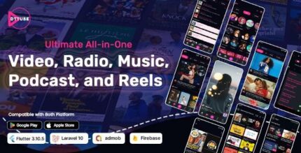 Dttube video reels podcast radio music flutter app android ios web with.jpeg