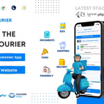 Express courier company and delivery man with customer and courier app .png
