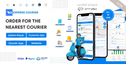 Express courier company and delivery man with customer and courier app .png