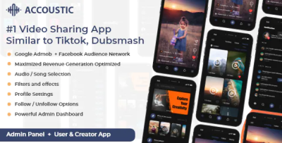 Flutter video sharing app like tiktok dubsmash clone acoustic codermarket.png