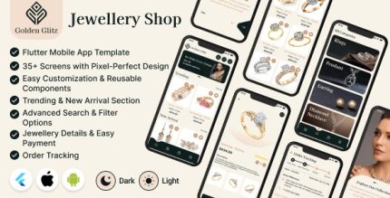 Golden glitz ecommerce app for jewelry shop flutter mobile app template .jpg