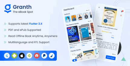 Granth full flutter 3x ebook app epub pdf laravel admin panel .png