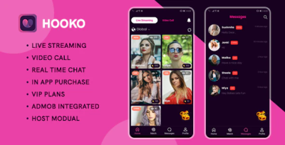 Hooko live streaming one to one video call chat feed codermarket.png