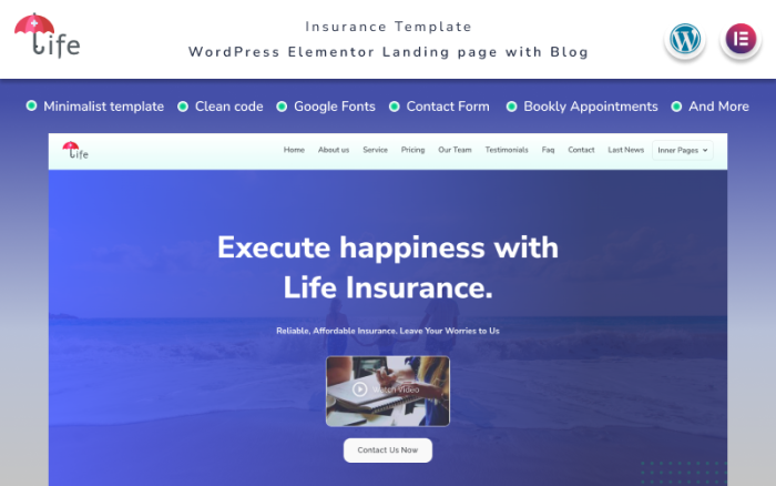 Life insurance sompany landing page with blog elementor.png