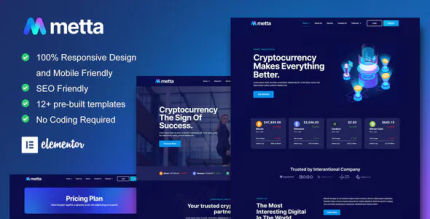 Metta cryptocurrency blockchain bitcoin elementor template kit codermarket.png