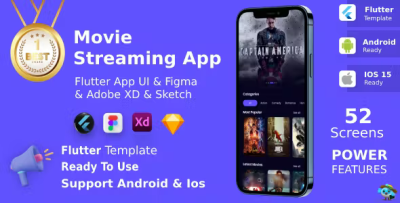 Movie streaming app android ios figma xd sketch ui kit flutter .png