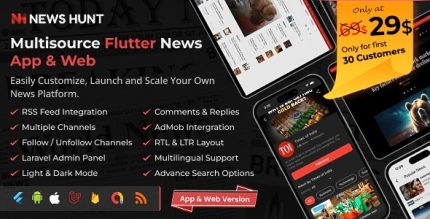 News hunt flutter news app for android and ios with laravel admin panel .jpg
