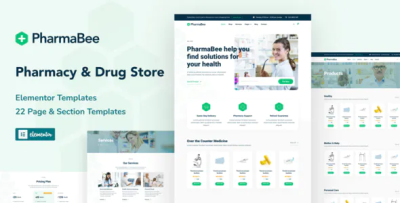 Pharmabee pharmacy drug store website elementor template kit codermarket.png