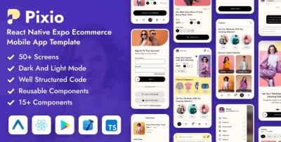 Pixio react native expo ecommerce mobile app template codermarket.jpg