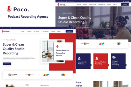 Poco podcast recording studio services elementor template kit codermarket.png