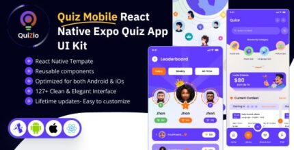 Quizio react native expo quiz app ui kit codermarket.jpg
