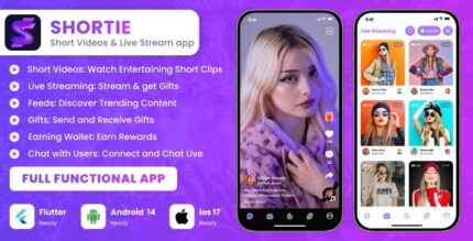 Shortie short video live streaming app with admin panel android ios .jpeg