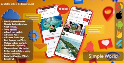 Simple world flutter facebook clone full application with admin panel .jpeg