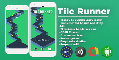 Tile runner unity template admob ads unity ads gdpr consent codermarket.png