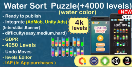 Water sort puzzle liquid sorting complete unity game admob codermarket.png
