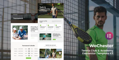Wochester tennis club academy elementor template kit codermarket.png