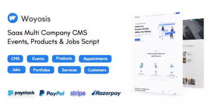 Woyosis saas multi company cms events products jobs script codermarket.png