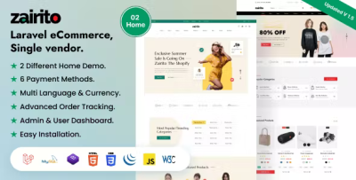 Zairito laravel ecommerce system single vendor codermarket.png