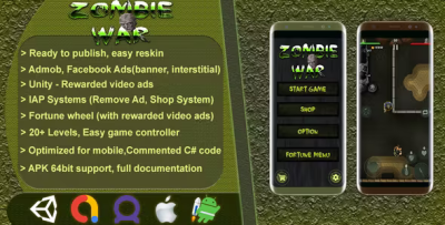 Zombie war battle fight 2d complete game template project unity game.png