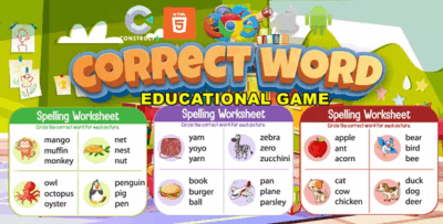 Correct word for kids educational game html5 mobile c3p codermarket.png