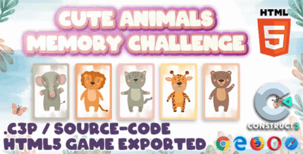 Cute animals memory challenge construct 3 html5 game codermarket.png