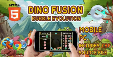 Dino fusion bubble evolution html5 game with construct 3 source code c3p .jpg
