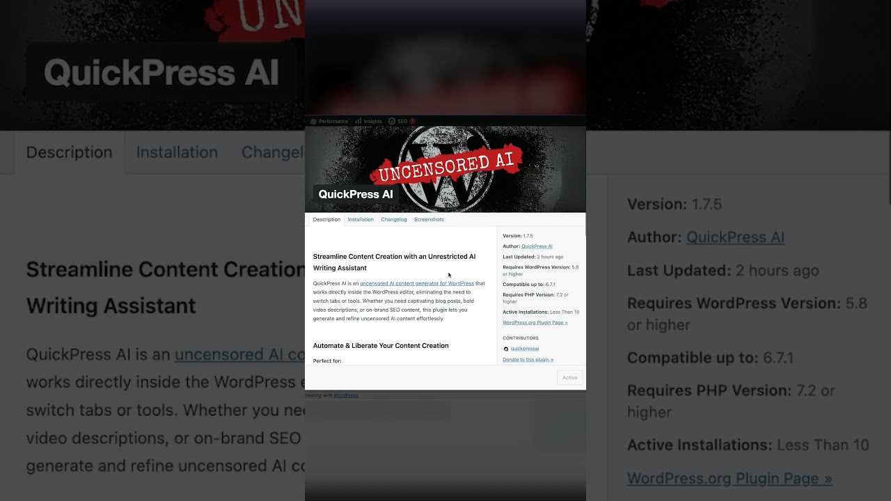 Uncensored AI Content Generator | QuickPress AI Approved & Available in WordPress Plugin Directory