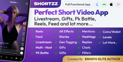 Shortzz tiktok clone short video app live streaming pk battle feed .jpg